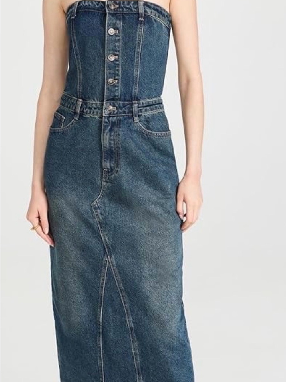 Zara Strapless Dark Denim Midi Dress